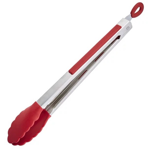 🌺 New The Pioneer Woman 12-Inch Silicone and Stainless Steel Locking Tongs, Red - Picture 6 of 9
